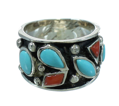 Turquoise And Coral Silver Jewelry Southwestern Ring Size 5 AX82226